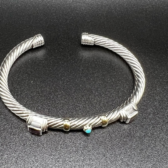 David Yurman Sterling Silver and 14k Renaissance 5mm Cable Cuff Bracelet RETIRED - Picture 4 of 10